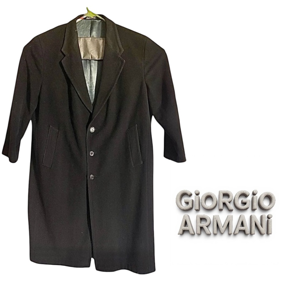 Giorgio Armani Vintage Wool Cashmere Dress Coat Black Size 44 Made in Italy